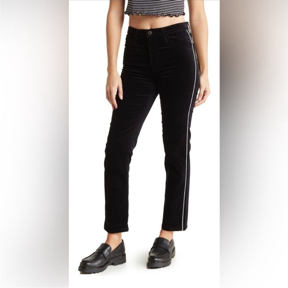 AG The Isabelle High Rise Straight Crop Black Velvet Pants Size 28